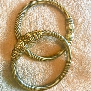 Cable twist bangle cuff designer animal motif pair